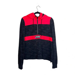 PINK Victoria’s Secret Dark Gray & Hot Pink Quarter Zip Hooded Sweatshirt Small